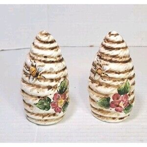 Bee Hive Bumblebee Themed Made In Japan 4" Collectible Condiment Set Vtg Decor